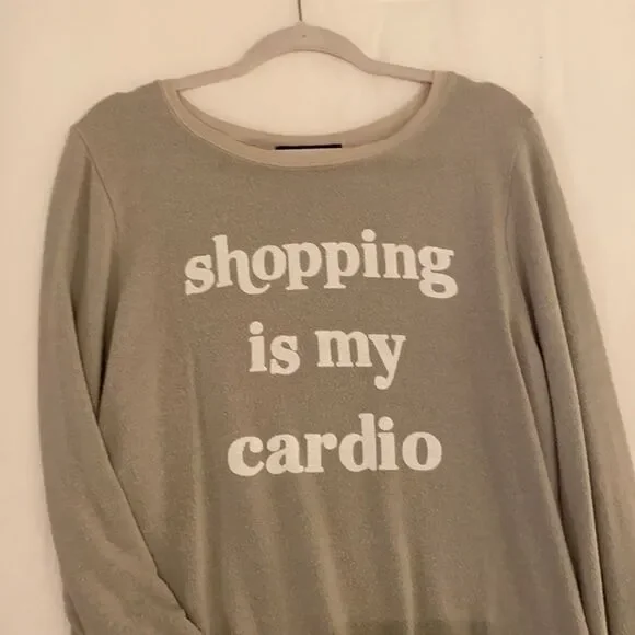Wildfox “Shopping is my Cardio” Nude Pullover Size M - Picture 2 of 6